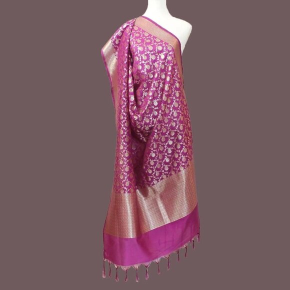 Gold Embroidered Pink Silk Dupatta | Luxe - Picture 1 of 3